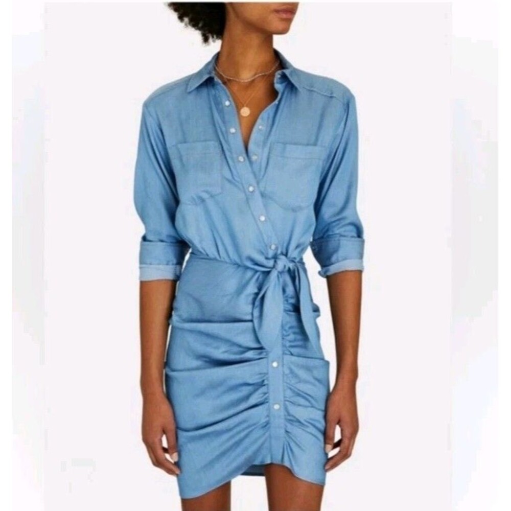 Veronica Beard Sierra Dress Blue Chambrey Shirt Dress Snaps Size 4
